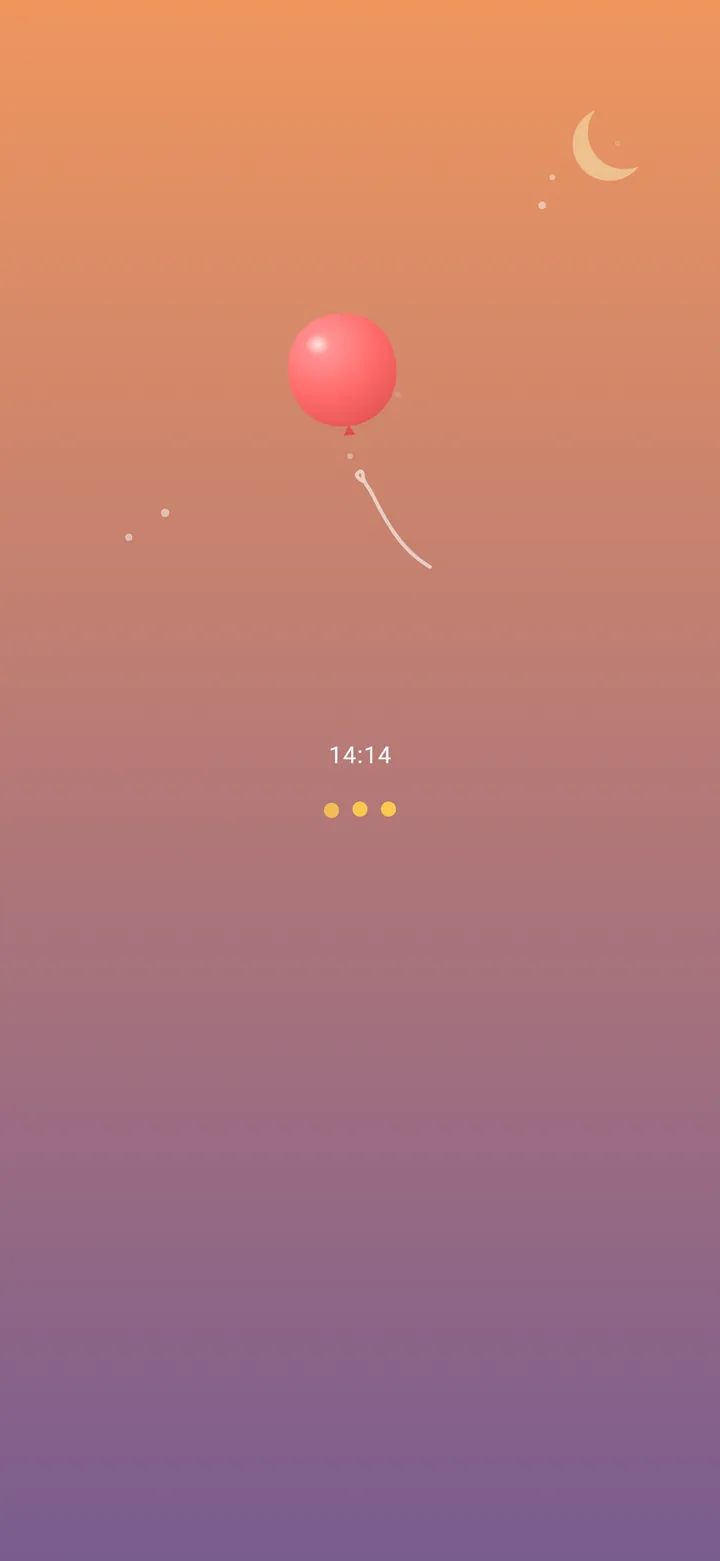 Sunset-red sky with a pale moon and the rising balloon